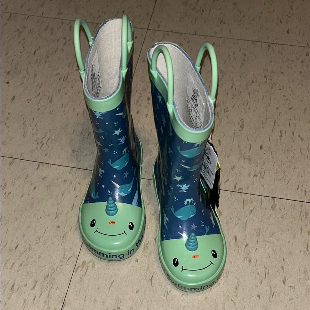 Blue and Green Narwhal Rain Boots